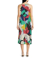 COREY LYNN CALTER Cora Floral Print Halter Neck Sleeveless Ruffle Midi Shift Dress