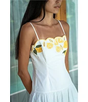 COREY LYNN CALTER Destiny Stretch Cotton Lemon Fruit Embroidery Scallop Dress