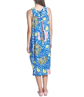 COREY LYNN CALTER Esmerelda Floral Crepe V-Neck Sleeveless Tie Back Dress