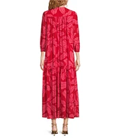 COREY LYNN CALTER Frida Crepe Floral Print Split V-Neck 3/4 Sleeve Drop waist Midi Dress