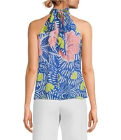 COREY LYNN CALTER Hana Crepe Floral Print Halter Neck Sleeveless Top