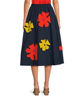 COREY LYNN CALTER Honey Cotton Poplin Applique Flower A-Line Skirt