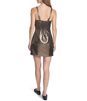 COREY LYNN CALTER Jacquard Metallic Scoop Neck Bow Sleeveless Mini Dress