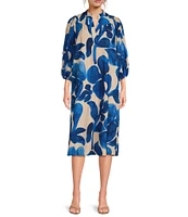 COREY LYNN CALTER Leslie Floral Print Split V-Neck Bracelet Sleeve Midi Dress