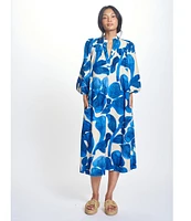 COREY LYNN CALTER Leslie Floral Print Split V-Neck Bracelet Sleeve Midi Dress