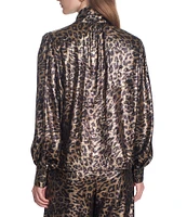 COREY LYNN CALTER Mariposa Metallic Leopard Print Tie Neck Long Sleeve Top