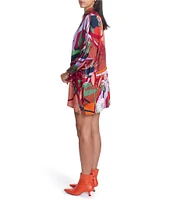 COREY LYNN CALTER Murphy Printed Satin Point Collar Long Sleeve Button Front Shirt Dress