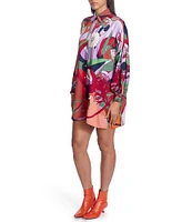 COREY LYNN CALTER Murphy Printed Satin Point Collar Long Sleeve Button Front Shirt Dress