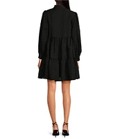 COREY LYNN CALTER Natalia Textured Jacquard Long Sleeve Tiered Dress