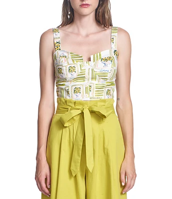COREY LYNN CALTER Odell Printed Linen Blend Sweetheart Neck Sleeveless Top