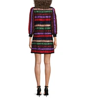 COREY LYNN CALTER Orion Woven Stripe Pattern Boat Neck Long Sleeve Shift Dress