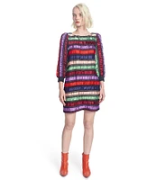 COREY LYNN CALTER Orion Woven Stripe Pattern Boat Neck Long Sleeve Shift Dress