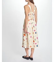 COREY LYNN CALTER Paisley Convo Print Square Neck Sleeveless Tie Waist Midi Dress