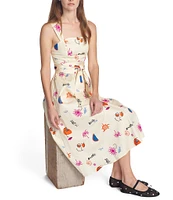 COREY LYNN CALTER Paisley Convo Print Square Neck Sleeveless Tie Waist Midi Dress