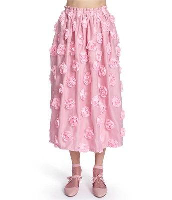 COREY LYNN CALTER Patsy Woven 3D Flower Full Midi Skirt