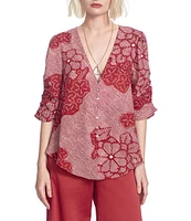 COREY LYNN CALTER Pilar Woven Floral Print V-Neck 3/4 Sleeve Top