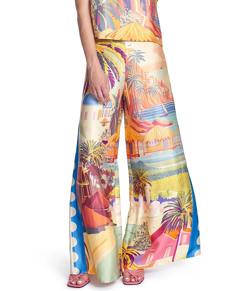 COREY LYNN CALTER Printed Satin Flat Front Palazzo Pants