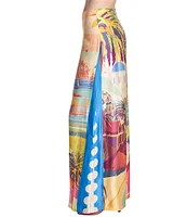 COREY LYNN CALTER Printed Satin Flat Front Palazzo Pants
