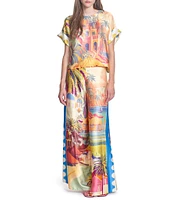 COREY LYNN CALTER Printed Satin Flat Front Palazzo Pants