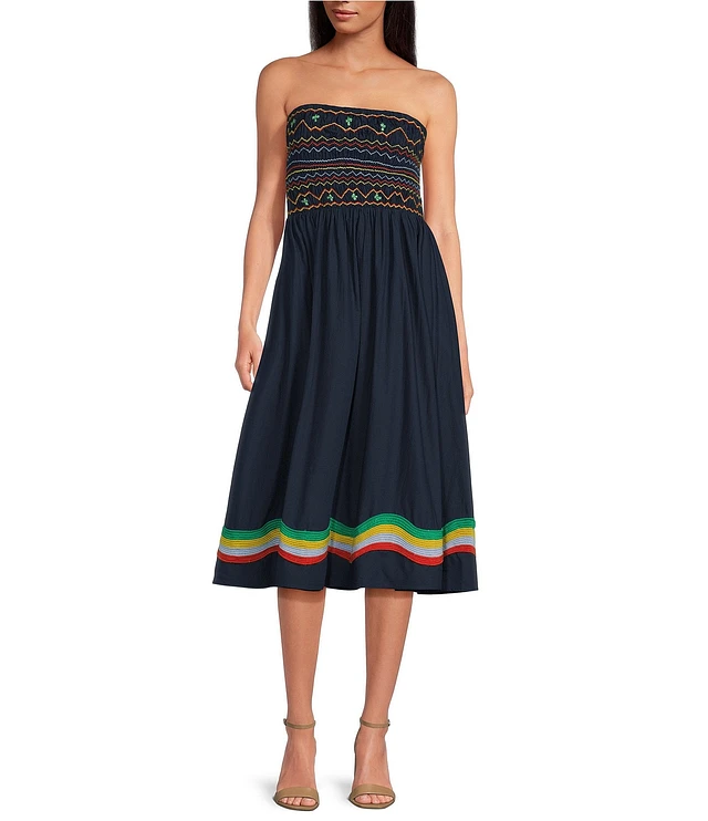 COREY LYNN CALTER Queenie Straight Neckline Strapless Smocked Wave Embroidered Sundress | Liberty Center COREY LYNN CALTER Queenie Straight Neckline Strapless Smocked Wave Embroidered Sundress | Liberty Center