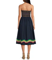 COREY LYNN CALTER Queenie Straight Neckline Strapless Smocked Wave Embroidered Sundress