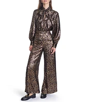 COREY LYNN CALTER Tasha Woven Metallic Leopard Print Wide Leg Pant