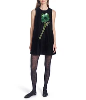 COREY LYNN CALTER Vercua Velvet Round Neck Sleeveless Sequin Flower Mini Dress