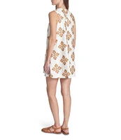 COREY LYNN CALTER Veruca Woven Embroidered Round Neck Sleeveless Mini Dress