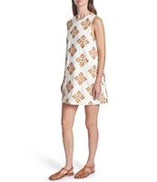 COREY LYNN CALTER Veruca Woven Embroidered Round Neck Sleeveless Mini Dress