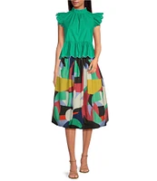 COREY LYNN CALTER Wilson Cotton Poplin Abstract Floral Print Bubble A-Line Skirt