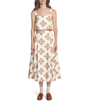 COREY LYNN CALTER Woven Embroidered Pleated A-Line Midi Skirt