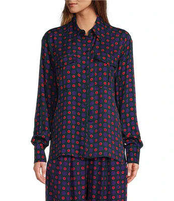 COREY LYNN CALTER Yimmi Crepe Dot Print Point Collar Long Sleeve Button Front Coordinating Top