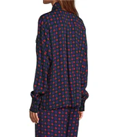 COREY LYNN CALTER Yimmi Crepe Dot Print Point Collar Long Sleeve Button Front Coordinating Top