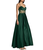 Blondie Nites Corset Illusion Waist Cowl Neck Ball Gown