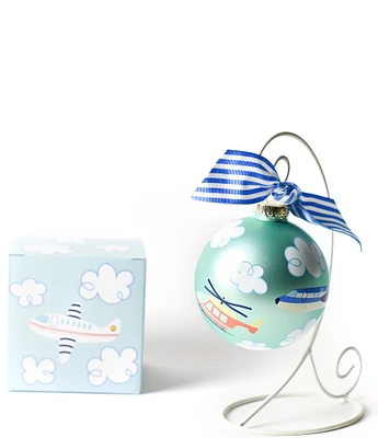 Coton Colors Around The World Plane Glass Ornament with White Swirl Stand Set