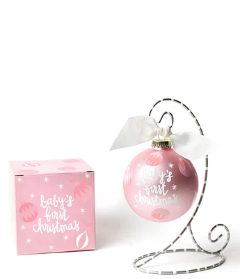 Coton Colors Babys First Pink Glass Ornament with Swirl Stand Set