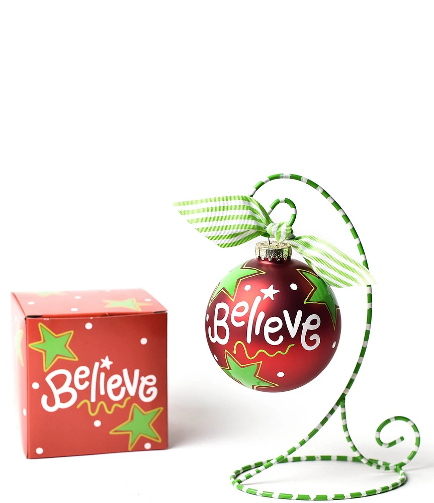 Coton Colors Believe Christmas Glass Ornament with Swirl Stand Set