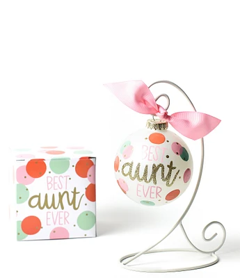 Coton Colors Best Aunt Ever Glass Ornament with White Swirl Stand Set