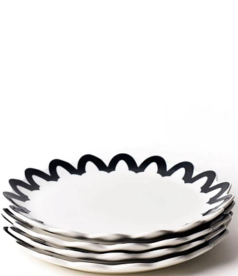 Coton Colors Black Arabesque Trim Scallop Dinner Plates, Set of 4