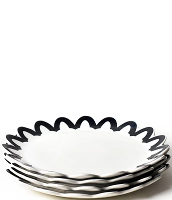 Coton Colors Black Arabesque Trim Scallop Edge Platters, Set of 4