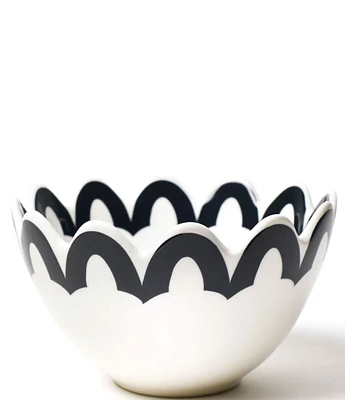 Coton Colors Black Arabesque Trim Scallop Small Bowls, Set of 4