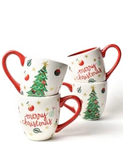 Coton Colors Christmas in The Village Trimmed Tree Mugs, Set of 4