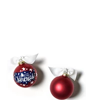 Coton Colors God Bless America Glass Ornament with Red and White Swirl Stand Set