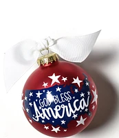 Coton Colors God Bless America Glass Ornament with Red and White Swirl Stand Set