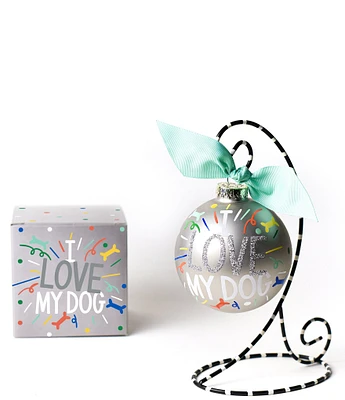 Coton Colors I Love My Dog Popper Glass Ornament with Swirl Stand Set