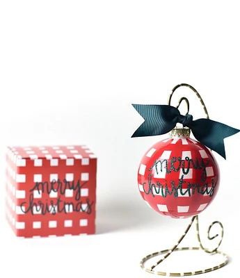 Coton Colors Merry Christmas Gingham Glass Ornament with Swirl Stand Set