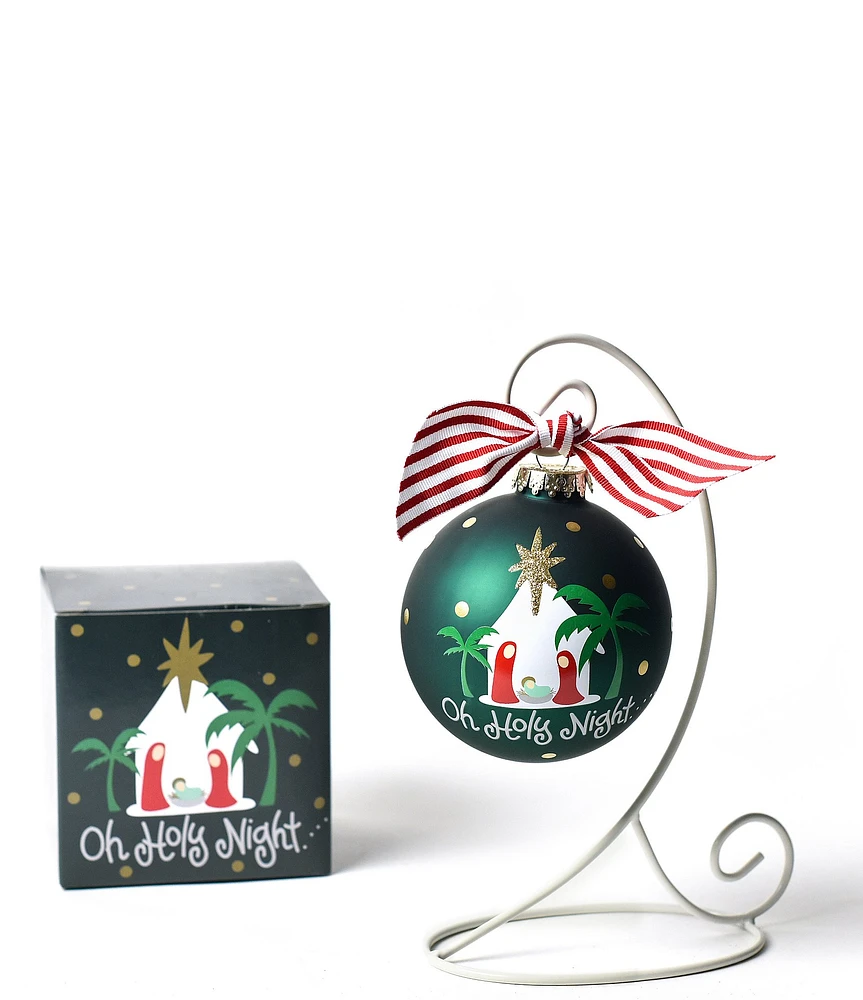 Coton Colors Oh Holy Night Glass Ornament with White Swirl Stand Set