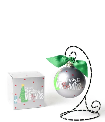 Coton Colors Our First Christmas as Mr. & Mrs. Glass Ornament with Swirl Stand Set