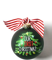 Coton Colors Our First Christmas Tree Glass Ornament with White Swirl Stand Set