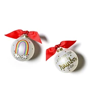 Coton Colors Rainbow of Hope Glass Ornament with Red and White Swirl Stand Set